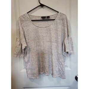 Women's Rachel Roy 100% Linen Flutter Sleeve Shirt Beige Large